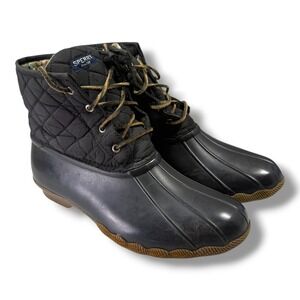 Sperry Saltwater Black Quilted Duck Boots Waterproof Ankle STS94063 Womens 9 M